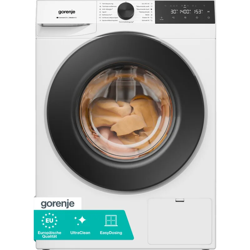 W5G414A4P1 Frontlader-Waschmaschine – 10 kg großes Fassungsvermögen, 1400 U/Min für schnelleres Trocknen, Kaltwäsche für Sommerkleidung, leise & energiesparend von Gorenje – Produktfoto