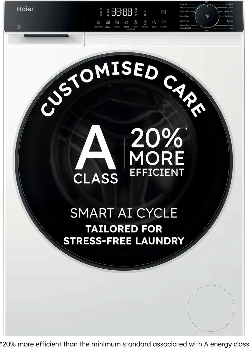 HW70-BP14357TU-S – Wasmachine – 7 kg – Energieklasse A – Extra stil (69 dB) – Stoomfunctie – Inverter motor – Wi-Fi + Bluetooth (hOn) – 16 programma’s – Getest om 20 jaar mee te gaan – 10 jaar garantie op onderdelen van Haier in Wit – productfoto