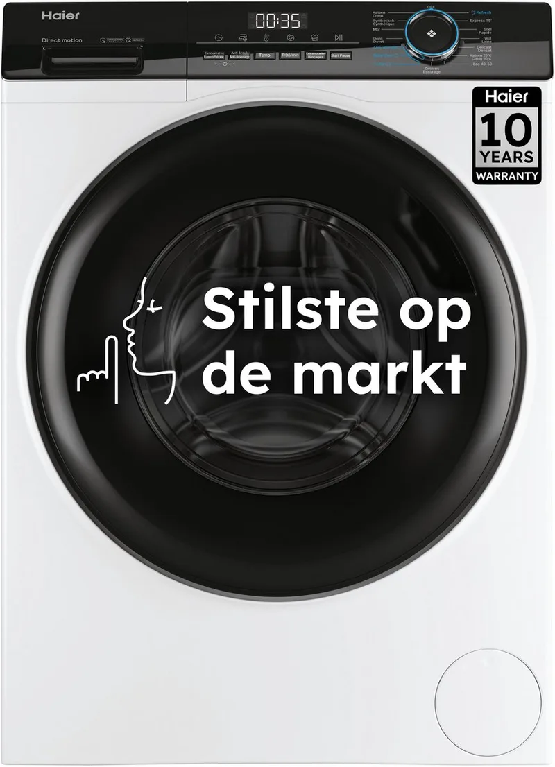 HW90-B14939-DF -De stilste wasmachine op de markt - 9kg - A- Stoombehandeling - Antibacteriële Behandeling (ABT) - 16 programma’s- 10 jaar garantie op onderdelen van Haier in Wit – productfoto