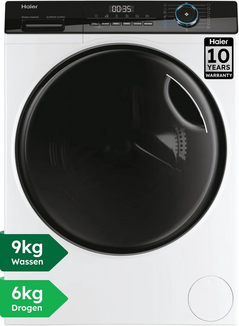 HWD90-B14939-S - Was-droogcombinatie - 9+6kg - A/D - Extra stil (72 dB) - Zuinig - 15 programma’s - 10 jaar garantie op onderdelen van Haier in Wit – productfoto