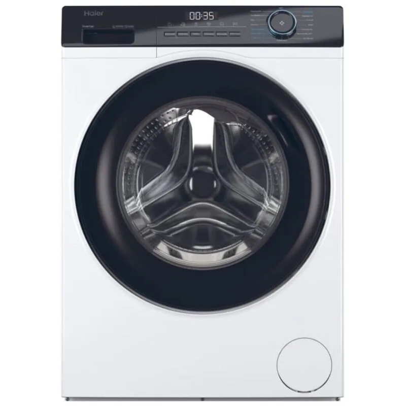 I-PRO SERIES 3 Frontlader-Waschmaschine, 9 kg, Weiß mit schwarzer Tür, freistehend/Energieklasse A/1400 U/min max. Schleuderdrehzahl/bürstenloser AI Inverter-Motor/Auffrisch-Dampfprogramm/ABT antibakterielle Technologie från Haier – produktbild