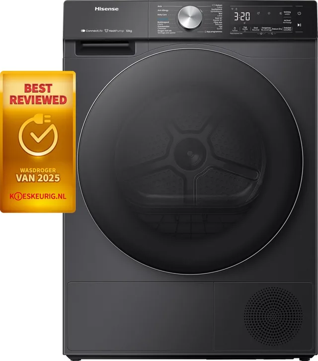 Hisense 5S Serie DH5S102BB - Wasdroger met Energielabel C - Warmtepompdroger - 10kg - Trommelverlichting - zwarte droger - ConnectLife bediening via app - Basket Dry - draairichting deur verwisselbaar - antikreuk-programma - Normaal geluidsniveau