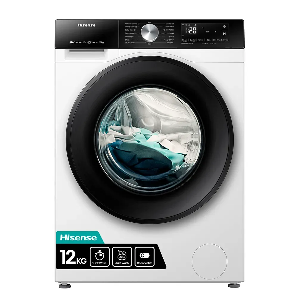 Wf3s1243bw3 Frontbetjent Vaskemaskine fra Hisense – produktbillede
