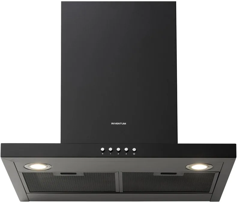 AKB6005ZWA platte wandschouw afzuigkap 60 cm - Afzuigcapaciteit 630 m3/h - Geschikt voor open keuken - 3 standen - Ledspots - Luchtafvoer en recirculatie van Inventum in Zwart – productfoto
