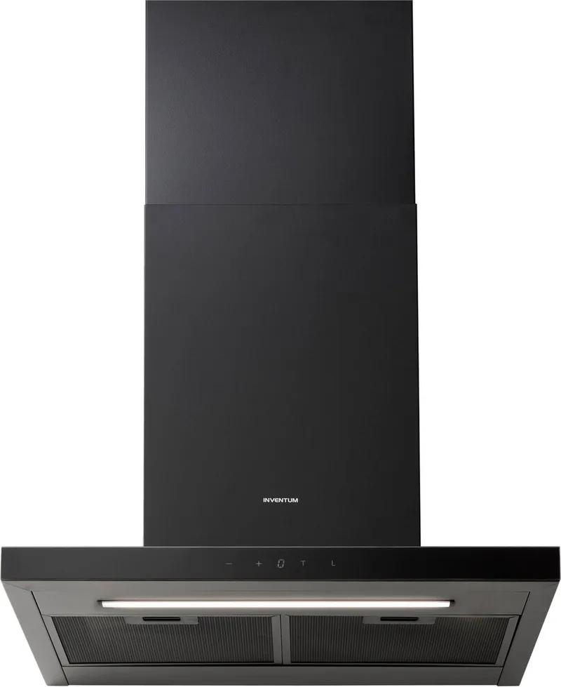 AKB6015ZWA platte wandschouw afzuigkap - 60 cm - Afzuigcapaciteit 700 m3/h - Geschikt voor open keuken - 4 standen - Luchtreinigingsfunctie - Display met tiptoetsen - Energielabel A++ - BLDC motor - Luchtafvoer en recirculatie by Inventum in Black – product photo