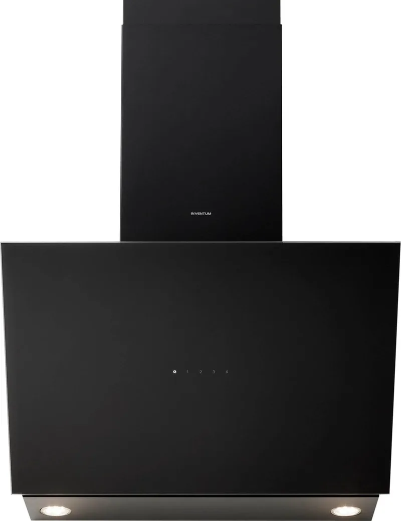 AKD6005ZWA schuine wandschouw afzuigkap 60 cm - Afzuigcapaciteit 660 m3/h - Geschikt voor open keuken - 4 standen - Timer - Display met tiptoetsen - Ledspots - Luchtafvoer en recirculatie van Inventum in Zwart – productfoto