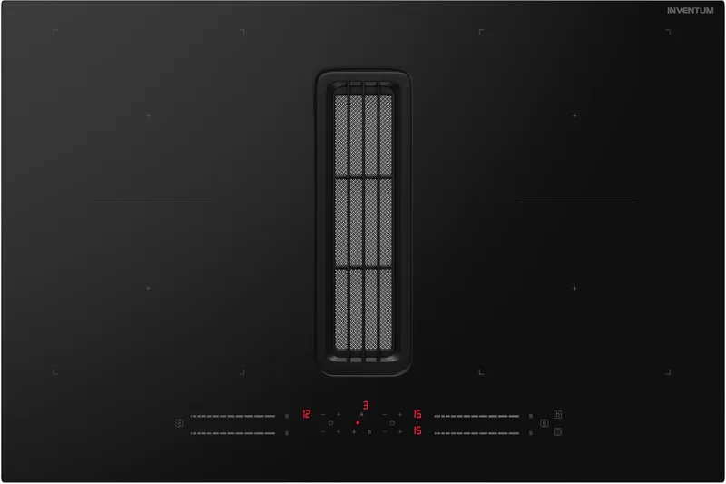 IKA8035 - Inbouw inductie kookplaat met afzuiging - 80 cm - 4 kookzones - 2x bridgefunctie - 1- of 2-fase - Randloos by Inventum in Black – product photo