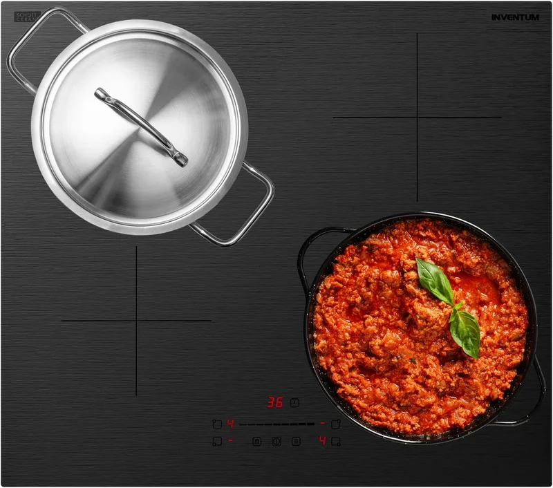 IKI6028MAT matte inbouw inductiekookplaat - 1- of 2-fase - 60 cm - 4 kookzones - Boost - Timer - Kinderslot - Randloos - Elektrische kookplaat 4 pits de Inventum en Mat zwart – photo produit