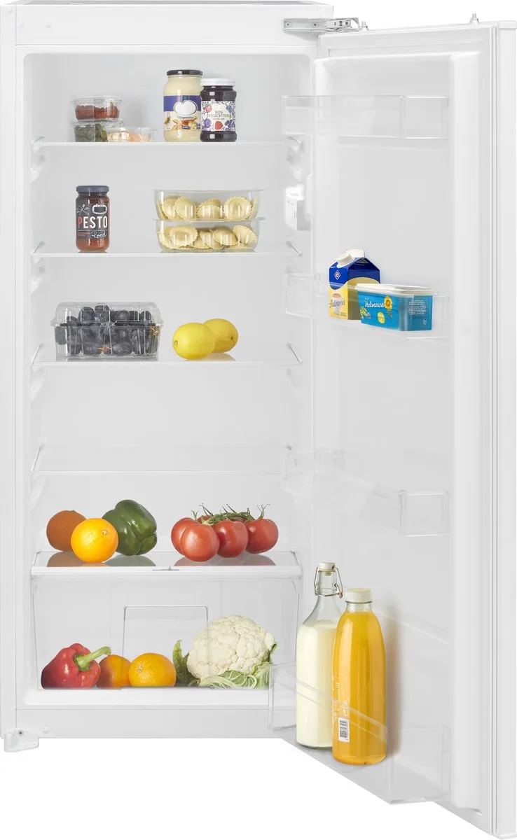 IKK1222D 122 cm energiezuinige inbouw koeler - Zeer stil - Koelkast 193 liter - Vershoudlade - Superkoelen - Vakantiestand - Deuralarm - Led-verlichting - Deur op deur - Wit by Inventum – product photo