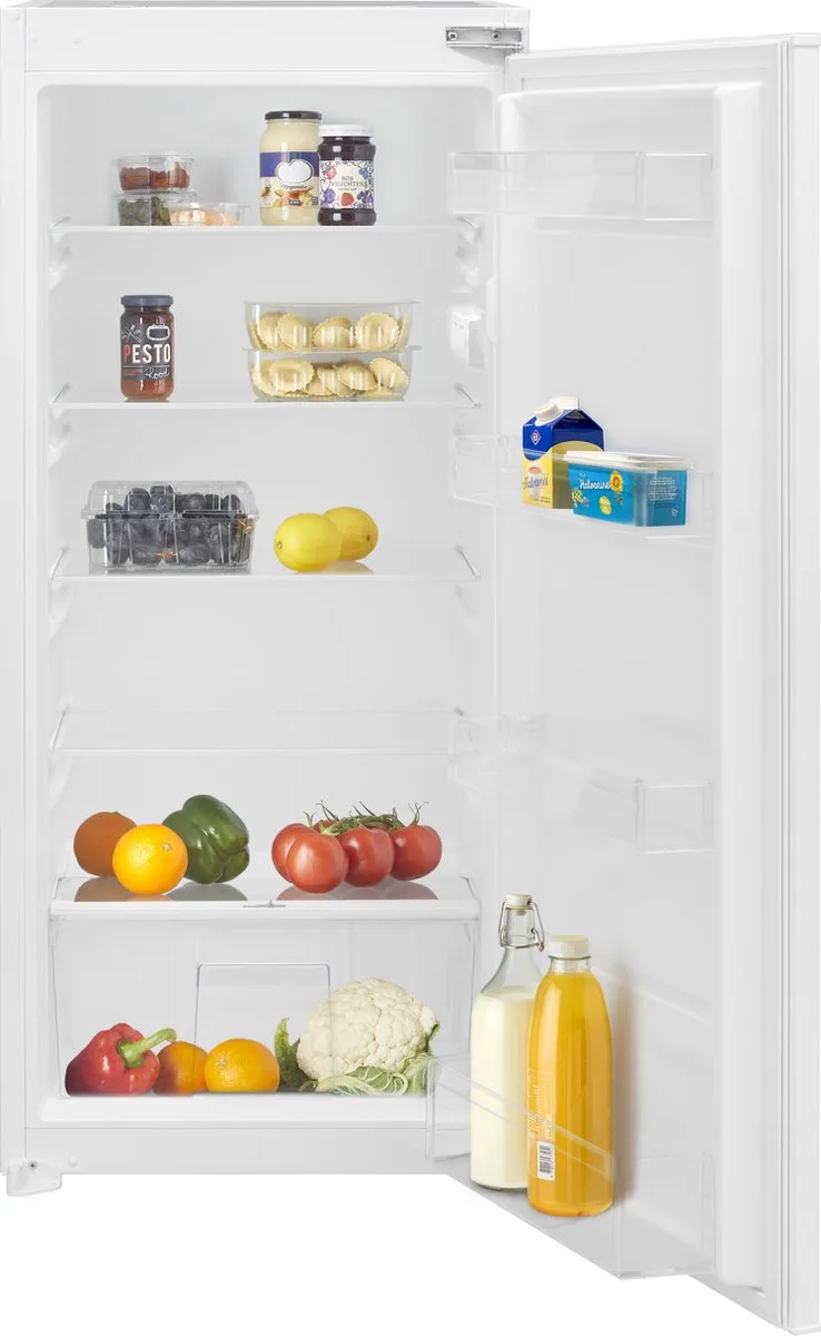 IKK1222S 122 cm energiezuinige inbouw koeler - Zeer stil - Koelkast 193 liter - Superkoelen - Vakantiestand - Vershoudlade - Sleepdeur - Wit by Inventum – product photo