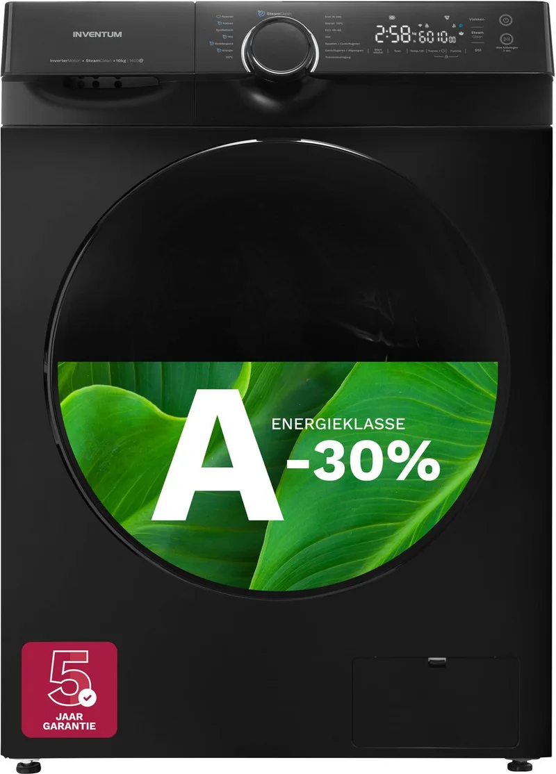 VWM1010B Wasmachine - 10kg - 1400 toeren - Energielabel A-30% - Stoomfunctie fra Inventum i Sort – produktbillede