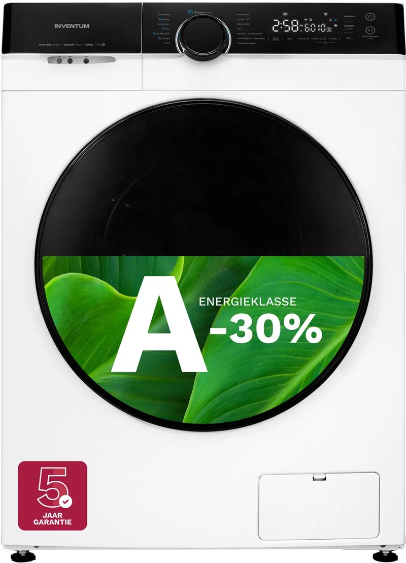 VWM1010W Wasmachine - 10kg - 1400 toeren - Energielabel A-30% - Stoomfunctie - Wit by Inventum in White, Black – product photo