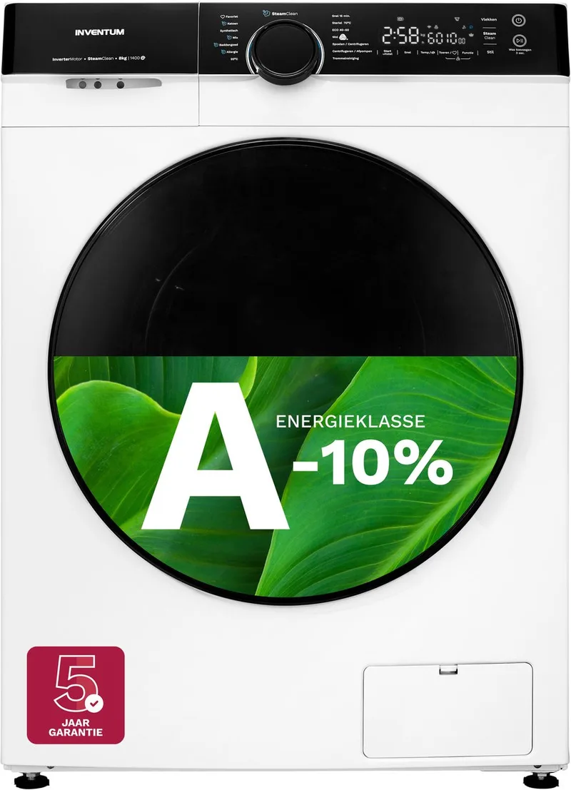 VWM8010W Wasmachine - 8kg - 1400 toeren - Energielabel A-10% - Stoomfunctie - Wit de Inventum en Blanc, Noir – photo produit