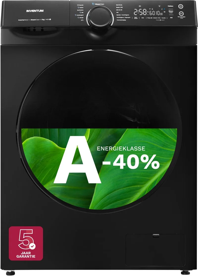 VWM9010B Wasmachine - 9kg - 1400 toeren - Energielabel A-40% - Stoomfunctie de Inventum en Noir – photo produit