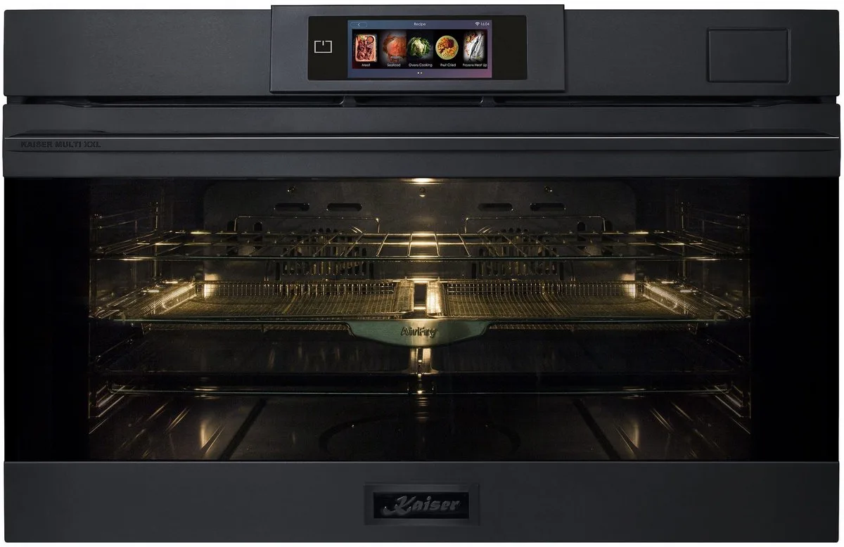 Inbouwoven- KAISER EH 9341 -90 cm – XXL inbouw stoomoven 133 liter, 100% stoomgaren, Air Fry, Heetluchtsysteem PLUS, infraroodgrill, rijsfunctie, pizza, Sous Vide, warmhouden en vele automatische programma’s de Kaiser en Grafietgrijs mat moiré – photo produit