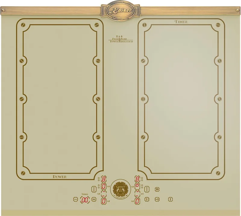 inductie - KCT 6192 FI ElfEm - inductiekookplaat - 60 cm - 8 verwarmingselementen: 4×2 inductiekookzones - FREE ZONE met 2 FLEX inductiezones - Ivoor - keramisch glas - met antiekgouden afwerking by Kaiser in Antiekgoud – product photo