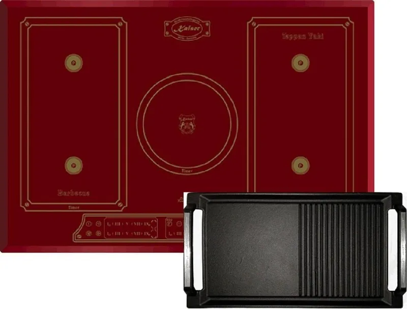 inductiekookplaat KCT 7797 FI RotEm+Grillplaat, 77 cm, FREE ZONE by Kaiser in Red – product photo