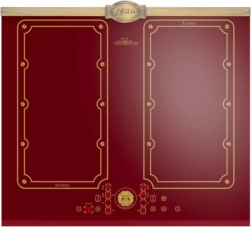 KCT 6192 FI RotEm - inductiekookplaat - 60 cm - inductie - 8 verwarmingselementen: 4×2 inductiekookzones - FREE ZONE met 2 FLEX inductiezones - Bordeaux keramisch glas met Antiek lijstwerk de Kaiser en Or – photo produit