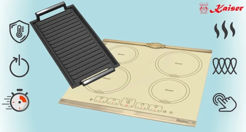 KCT 6195 IElfEm incl. grillplaat, inductiekookplaat 60cm, zelfvoorzienend, kookplaat 4xQickHeat kookzones fra Kaiser i Elfenben – produktbillede