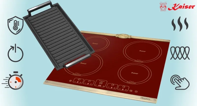 KCT 6195 iRotEm incl. grillplaat, inductiekookplaat 60cm, zelfvoorzienend, kookplaat 4xQickHeat kookzones by Kaiser in Bordeaux – product photo