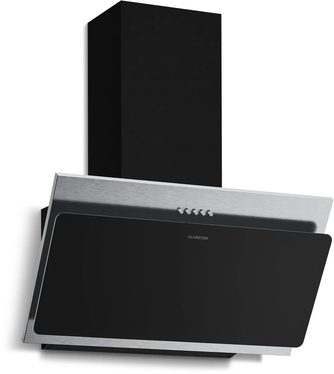 Afzuigkap Alessia schuine - 60 cm, 404 m³/u luchtstroom, A+++ energie, ledverlichting, roestvrij staal en glas, 3+booststanden, stil, recirculatie en afzuiging, afzuigkap - 55W - voor Keuken - RVS - Dampkap - Wasemkap van Klarstein in Zwart – productfoto