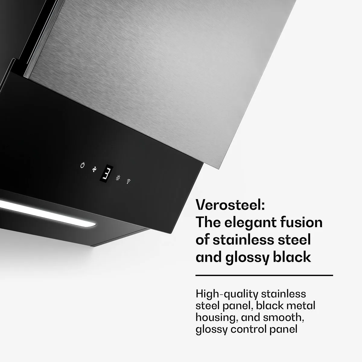 Afzuigkap Verosteel Hoekafzuigkap 45 cm - 624 m³/u, A++ energieklasse, touchbediening, ledverlichting, stil, roestvrij staal en glas, afvoer/recirculatie - voor Keuken - Afzuiging RVS - Zwart - Dampkap - Wasemkap de Klarstein en Argent – photo produit