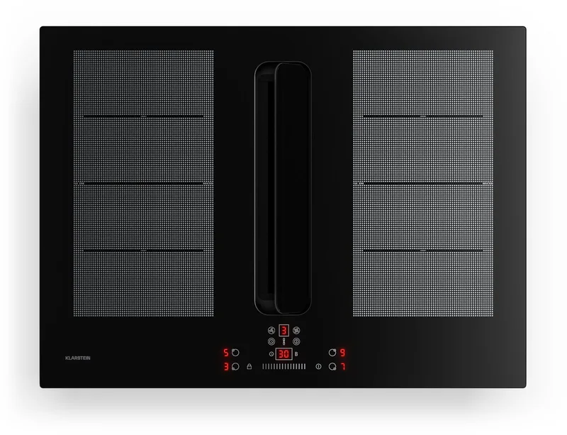 ChefFusion inductiekookplaat met afzuiging 70 cm – 4 kookzones, 7200 W, 504,3 m³/u, flexibele kookzones, recirculatie & afvoer by Klarstein in Black – product photo