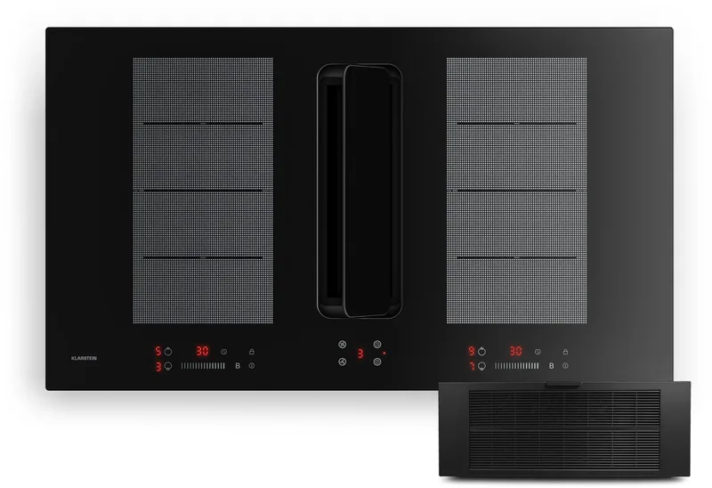 ChefFusion inductiekookplaat met afzuiging 90 cm – 4 kookzones, 7200 W, 504,3 m³/u, flexibele kookzones, recirculatie & afvoer de Klarstein en Noir – photo produit