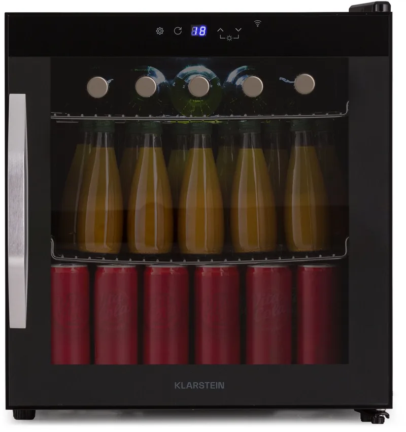 Coachella 50 Onyx Dranken Koelkast - 47L Slimme Dranken Koelkast met WiFi, LED Verlichting, Touch Control, 5-18 °C Koeling, Panoramische Glazen Deur by Klarstein in Black – product photo