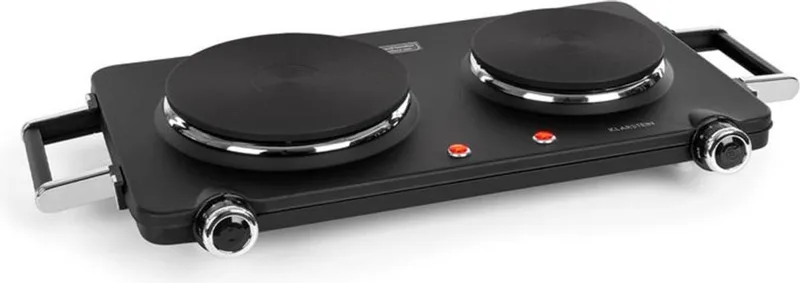 Cookorama elektrische dubbele kookplaat, 2250 watt, afmetingen kookzones: 150/180 mm Ø, controlelampjes, handgrepen, 5 standen, kookplaat, kamperen by Klarstein in Black – product photo