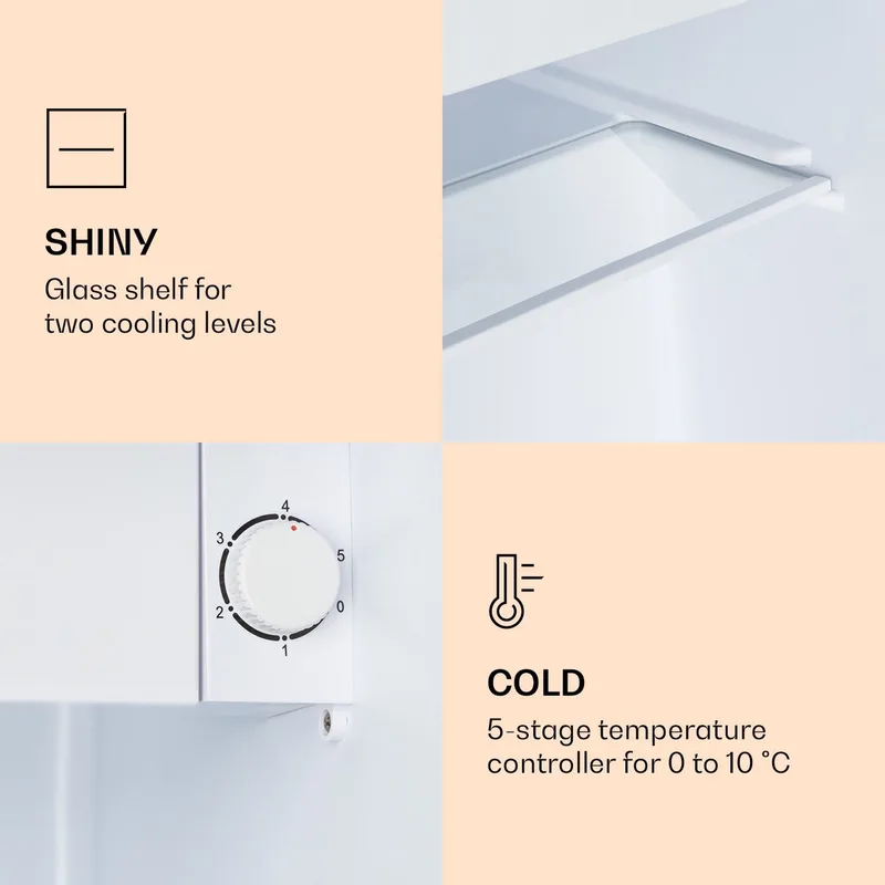 CoolArt koel-vriescombinatie - Koelkast met 2 koelstanden, designfront, 5-traps thermostaat, 0 tot 10 °C, inhoud: 45 liter, motief: Stadsgezicht från Klarstein i Svart – produktbild