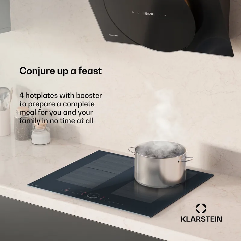 Delicatessa 60 Inductiekookplaat – 4-zones inbouwkookplaat, 7.000 W met flexizone en Thermoboost, Schuifregelaar, Kinderslot, Glaskeramiek zwart, 59 cm design van Klarstein in Antraciet – productfoto