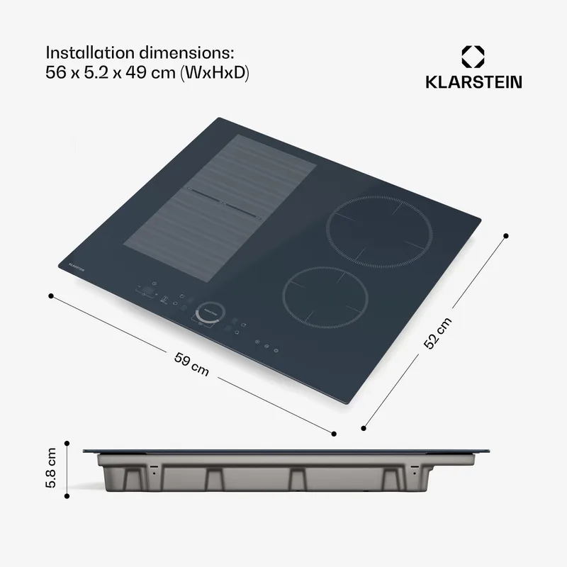 Delicatessa 60 Inductiekookplaat – 4-zones inbouwkookplaat, 7000 W met booster, FlexiZone en kinderbeveiliging, 59 cm glaskeramisch kookoppervlak by Klarstein in Anthracite – product photo