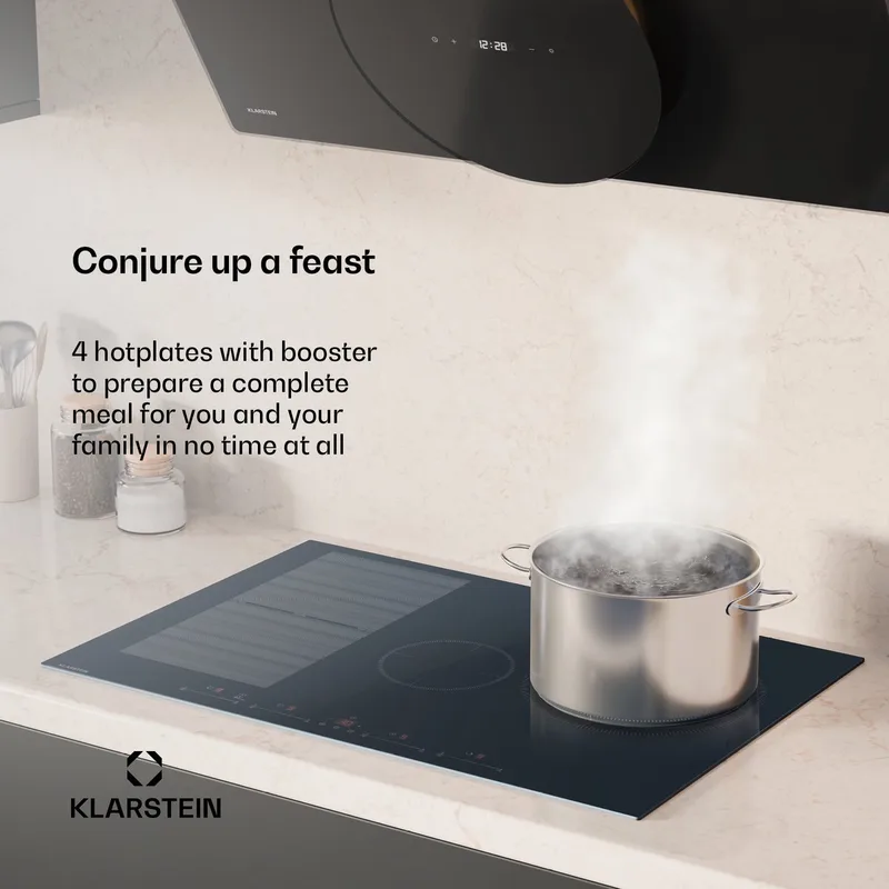 Delicatessa 77 Flex Inductiekookplaat – 4-zones inbouwkookplaat, 7.500 W, Flexizone, Thermoboost, Kinderslot, Timer, Glaskeramiek 77 cm design by Klarstein in Anthracite – product photo