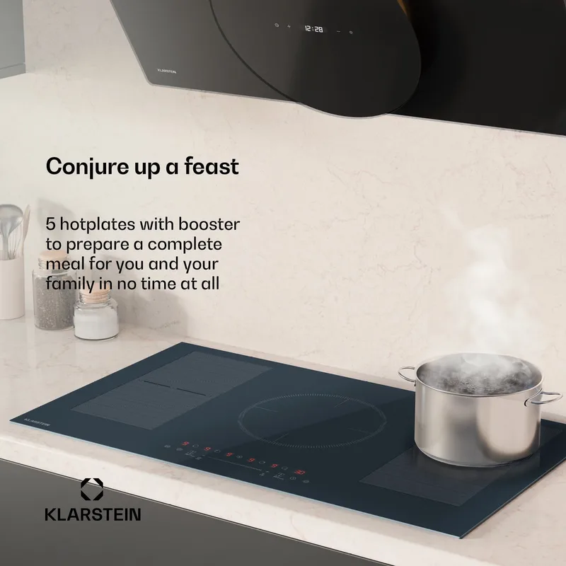 Delicatessa 90 Flex Inductiekookplaat – 5-zones inbouwkookplaat, 9.500 W met Thermoboost, Flexzone, Sensecontrol, timer en kinderslot, Glaskeramiek 90 cm design de Klarstein en Anthracite – photo produit