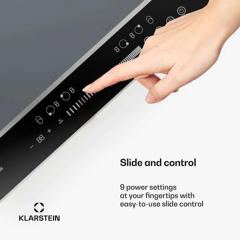 DualTone Flex Inductiekookplaat - 4-zones inductiekookplaat, 7200 W, Flex-zones & Thermoboost, Schuifregelaar, Timer, Aluminium frame, Witte LED by Klarstein in Silver – product photo