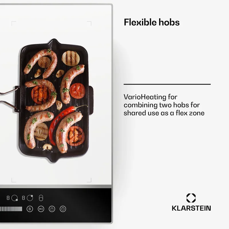 DualTone Hybride inductiekookplaat - 4-zones inductiekookplaat, 7200 W, Flex-zone, Schuifregelaar & timer, Aluminium frame, 60 cm design by Klarstein in White – product photo