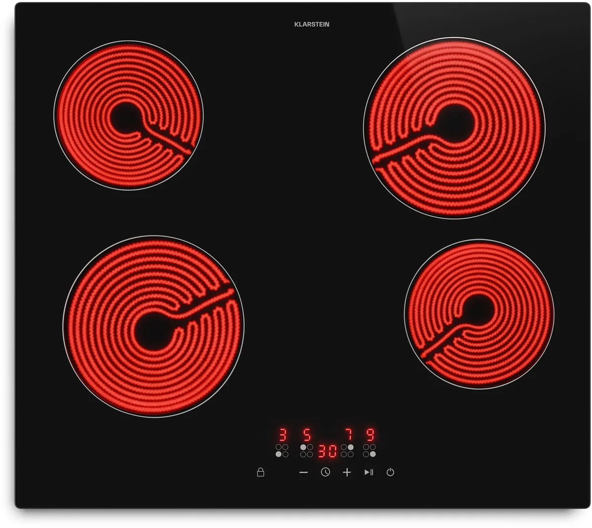 Hito keramische kookplaat 60 cm – 4 zones, elektrische kookplaat 6000 W, touch control, glaskeramisch oppervlak, kinderslot, restwarmte-indicator by Klarstein in Black – product photo