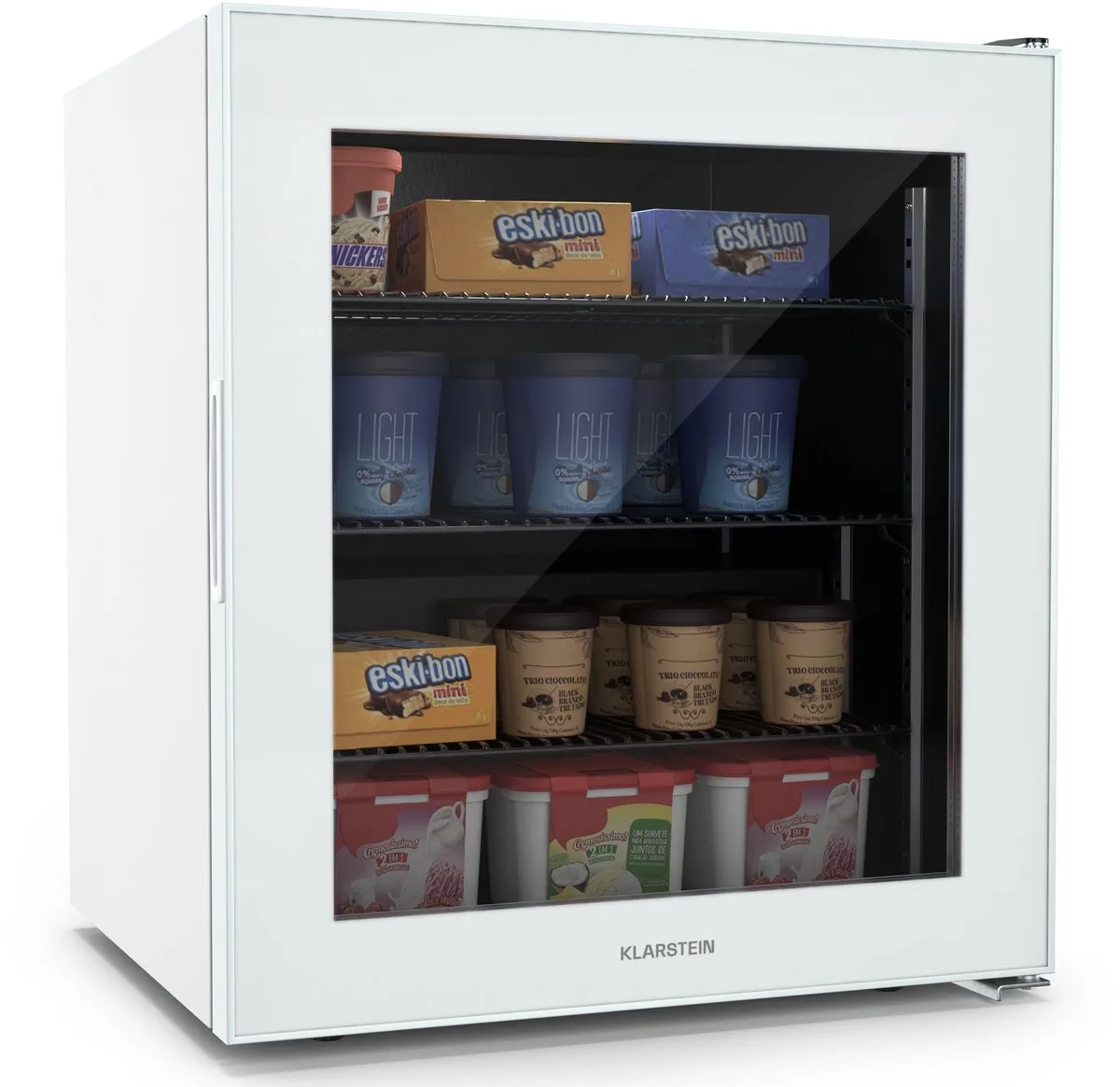 Iceage 88 Vriezer - 88 Liter inhoud 3 Schappen - Thermostaat - Glazen front - Vrieskast Diepvrieskast - LED Compact - Verstelbaar - Freezer Vrieskast Klein van Klarstein in Wit – productfoto
