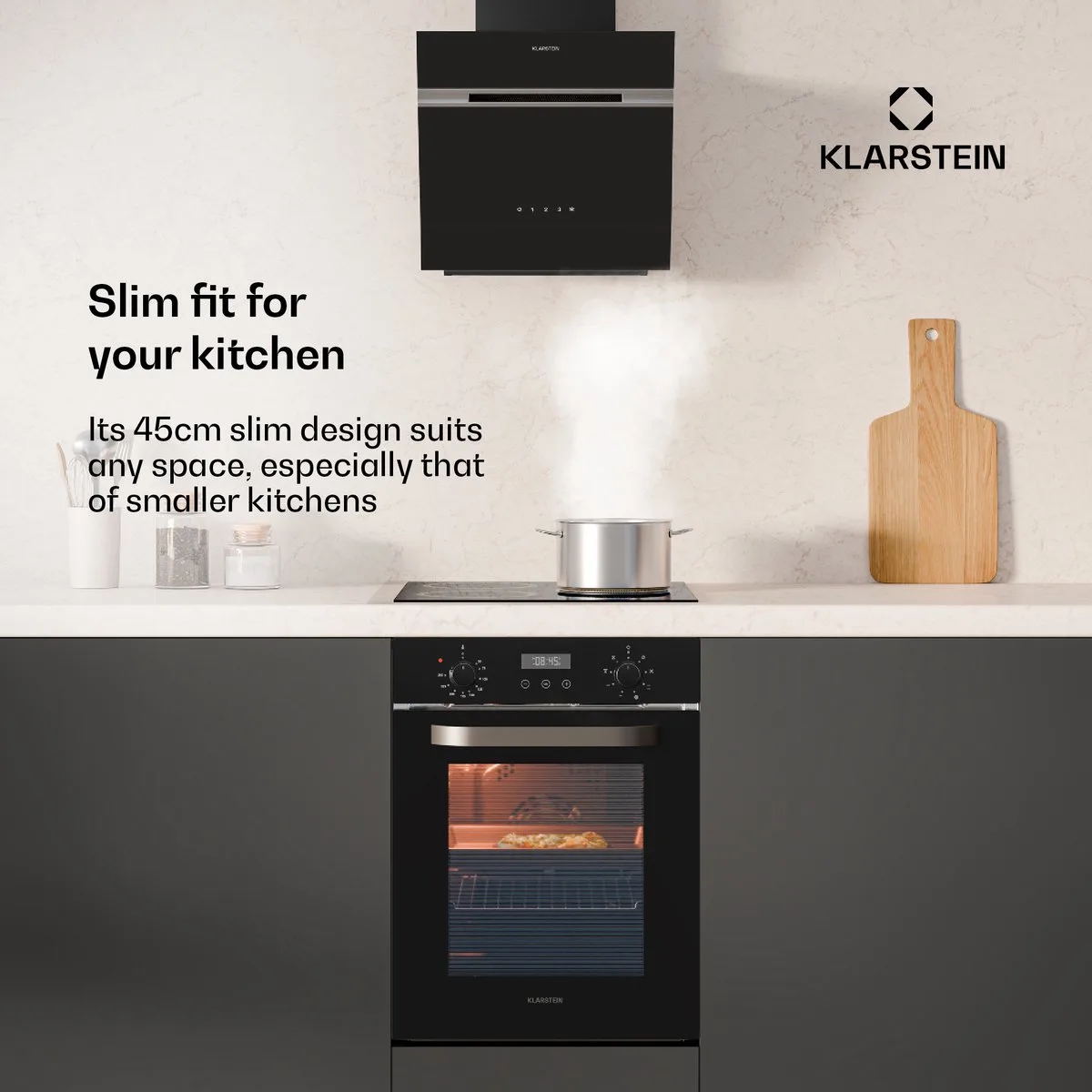 Inbouwoven SmartSlim - 45 cm, 49 liter, 8 functies, stoomreiniging, verwijderbare glazen deur, energieklasse A, glas, digitale timer, inbouwoven - voor Keuken - Inbouw Bakoven - Built-in Oven - Bakoven Inbouw de Klarstein en Noir – photo produit