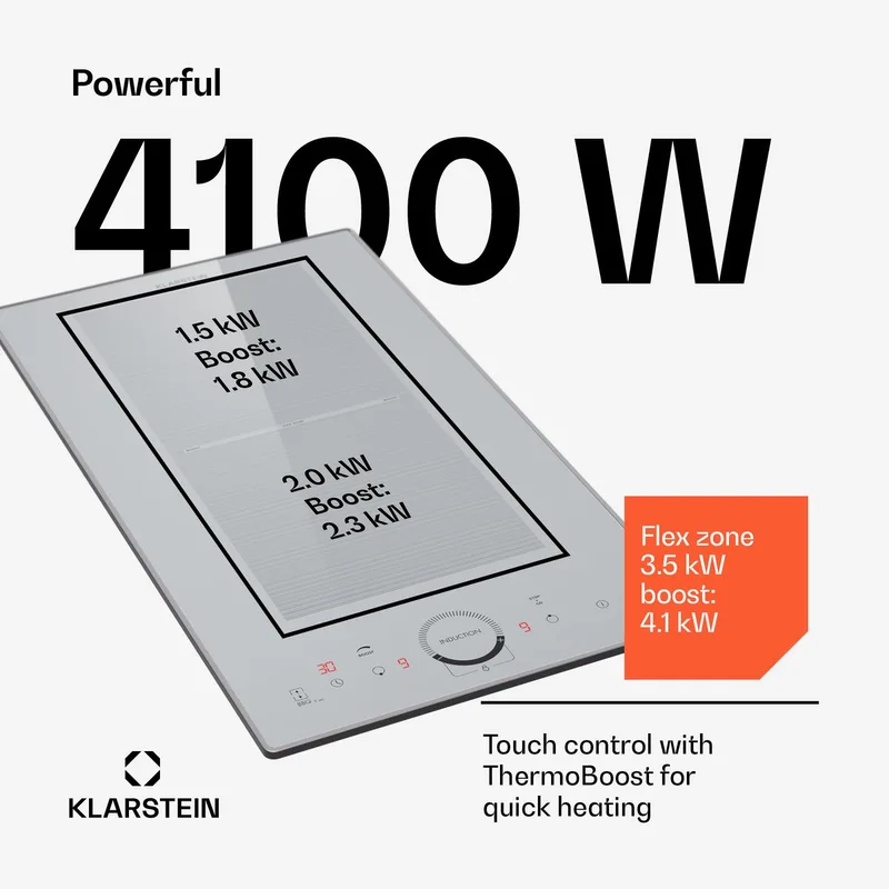 inductiekookplaat 2 platen, Inbouw inductiekookplaat met 2 kookplaten, 3500 watt inductiekookplaat, Inductiekookplaat met touch bediening & timer, efficiënte elektrische inductiekookplaat - Kookveld - 1500W 52 cm - voor Keuken by Klarstein in White – product photo