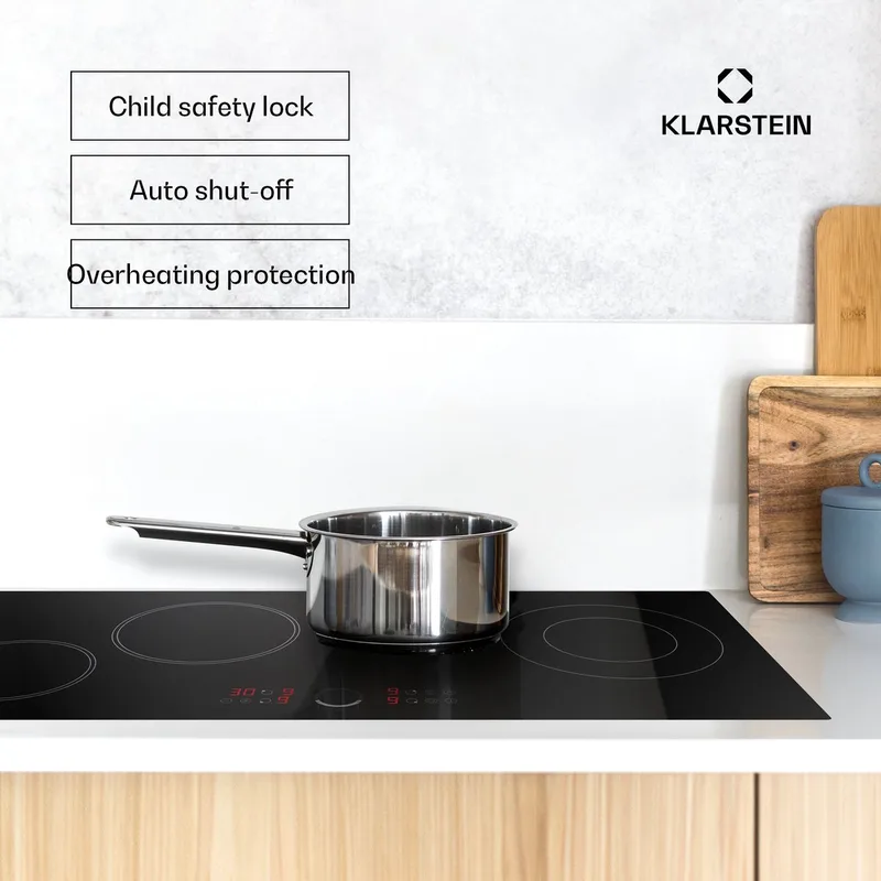 Inductiekookplaat 4 Zones, 6500 W Inductiekookplaat met 4 Kookzones, Snelle Inbouw Inductiekookplaat, Kookplaat met Touchbediening & Oververhittingsbeveiliging, Efficiënte Inbouwkookplaat 90 cm - Kookveld - 6400W - voor Keuken van Klarstein in Zwart – productfoto