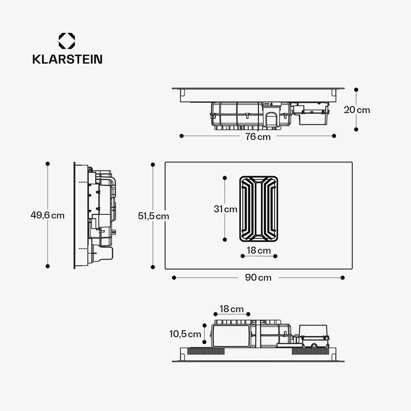 Inductiekookplaat AirJet 90 met Afzuiging – 750 m³/u, Energieklasse A++, 10.000 W Boost, Flexzones, Touchpaneel, Kinderbeveiliging, 90 cm - Kookveld - Inbouw voor Keuken - Timer Booster Kinderslot - Induction Hob von Klarstein in Weiß – Produktfoto