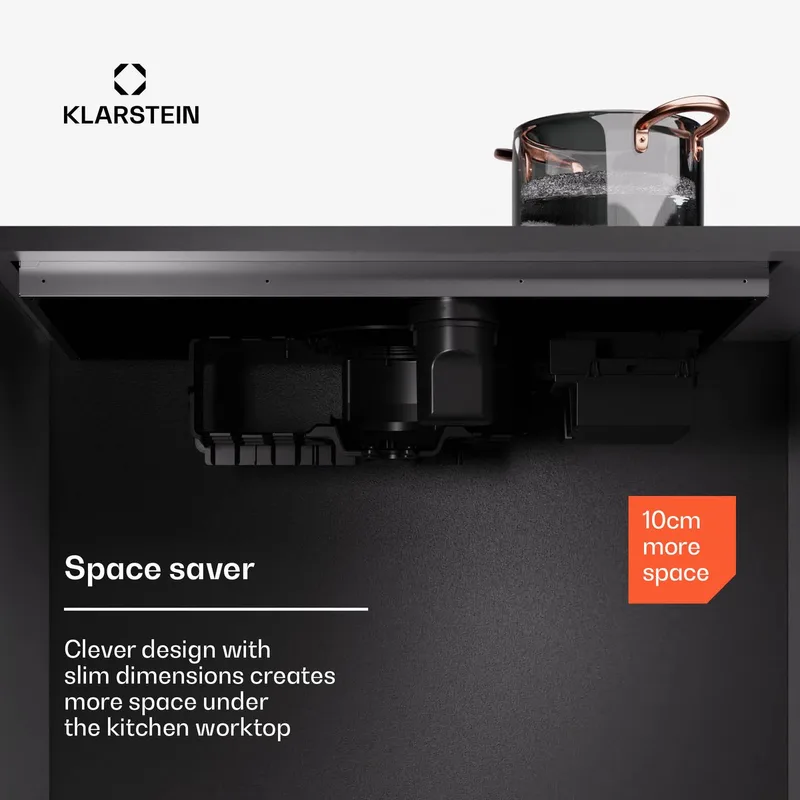 Inductiekookplaat AirJet Basic met Afzuiging – 10 kW, 600 m³/u Boost, A+ Efficiëntie, 53 dB Stil, Touchbediening, 9 Standen, Aluminiumfilter, - 49 cm - Inbouw voor Keuken - Induction Hob - Inductie Kookveld von Klarstein in Schwarz – Produktfoto