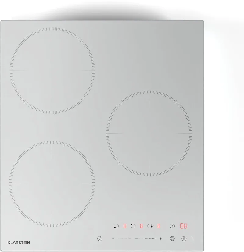 Inductiekookplaat Delicatessa 3 Zonen inbouw Induktionskochplatte, 6600W met Boostern, Slider touchbediening, Timer & kinderbeveiliging, compact 45cm design - 3 Zones - voor Keuken - Kinderslot Restwarmte-Indicator von Klarstein in Weiß – Produktfoto