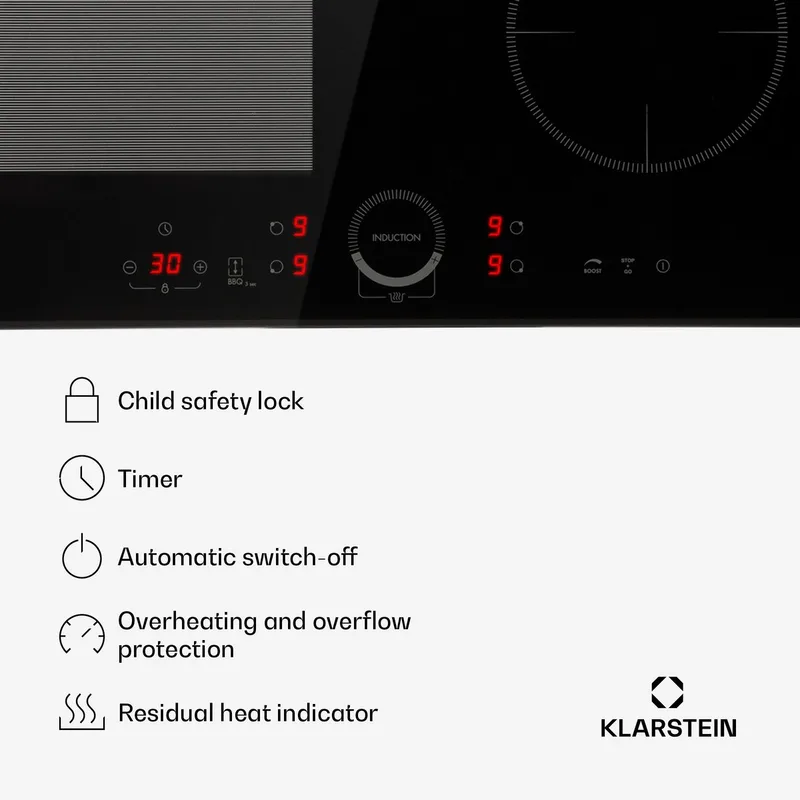 Inductiekookplaat Delicatessa 60 Hybrid Inbouwkookplaat - Inductie - autark - 4 Zones - 7000 W - Glaskeramiek - Kookveld - 52 cm - voor Keuken - Flexzone Kinderslot - Induction Hob - Inductie Kookveld by Klarstein in Black – product photo