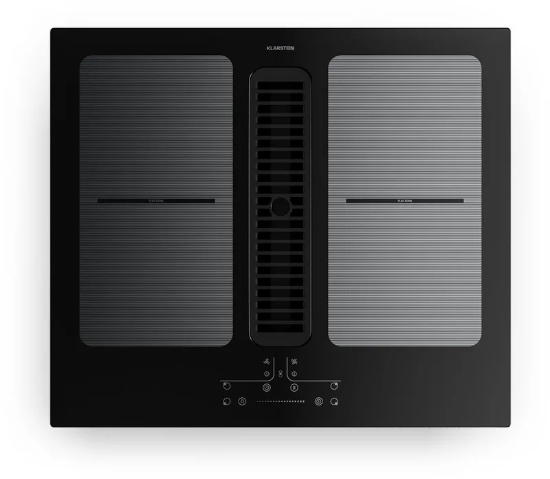Inductiekookplaat Full House met afzuiging - 60 cm, 4 zones, flexzones, 7335 W boost, geïntegreerde downdraft afzuiging 530.1m³/h, touch control, timer, kinderslot, glaskeramiek, - Induction Hob - Inductie Kookveld van Klarstein in Zwart – productfoto