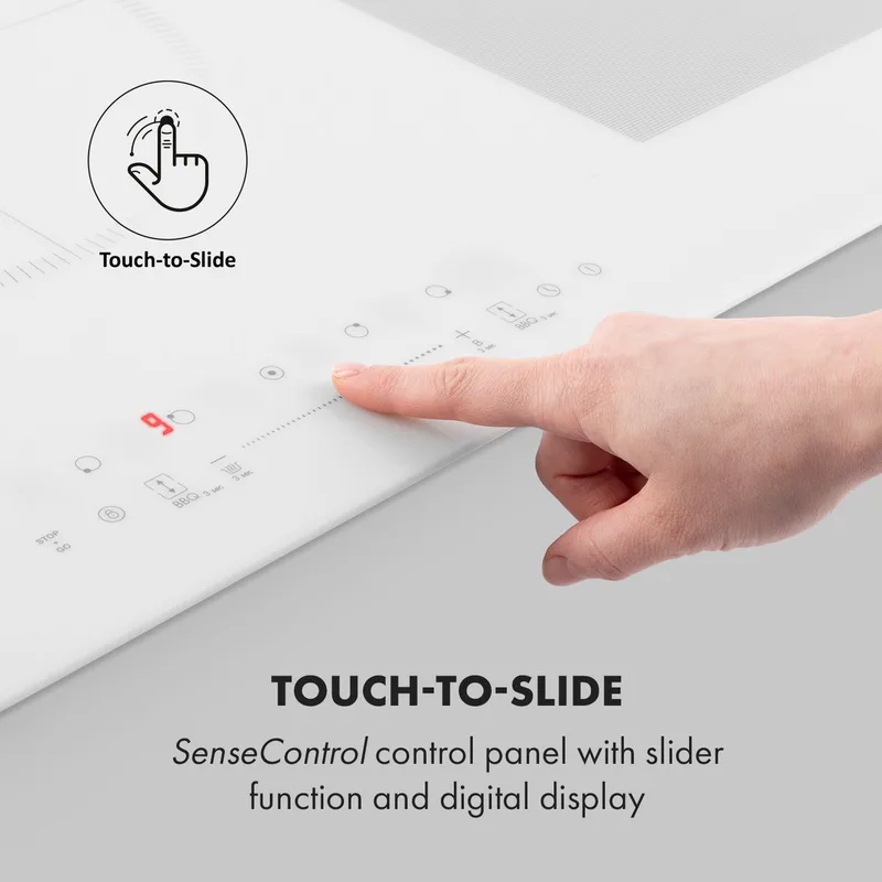 Inductiekookplaat, Glaskeramische Kookplaat, 5 Zones, Inbouw Inductiekookplaat met Touchdisplay, Digitale Weergave en Timer, Snelle Opwarming, 9300 W - Glaskeramiek Kookplaat - 7400W 52 cm - voor Keuken - Glaskeramiek Flexzone Kinderslot 9 von Klarstein in Wit Glas – Produktfoto
