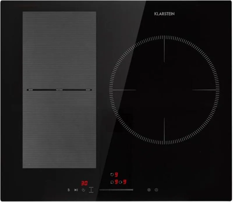 Inductiekookplaat, Glaskeramische Kookplaat, Inductiekookplaat met 3 Platen, Inbouw Inductiekookplaat met Touchdisplay, Digitale Weergave en Timerfunctie, Snel Opwarmen, 5800 Watt - Kookveld - 6600W 52 cm 3 Zones - voor Keuken de Klarstein en Noir – photo produit