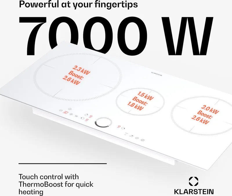 Inductiekookplaat inductie kookplaat 3 velden, inbouw inductie kookplaat met 3 kookvelden, 7000 watt , inductiekookplaat met touch bediening & timer, efficiënt elektrisch inductiefornuis - Inbouw Kookplaat - 6000W 40 cm - voor Keuken de Klarstein en Blanc – photo produit